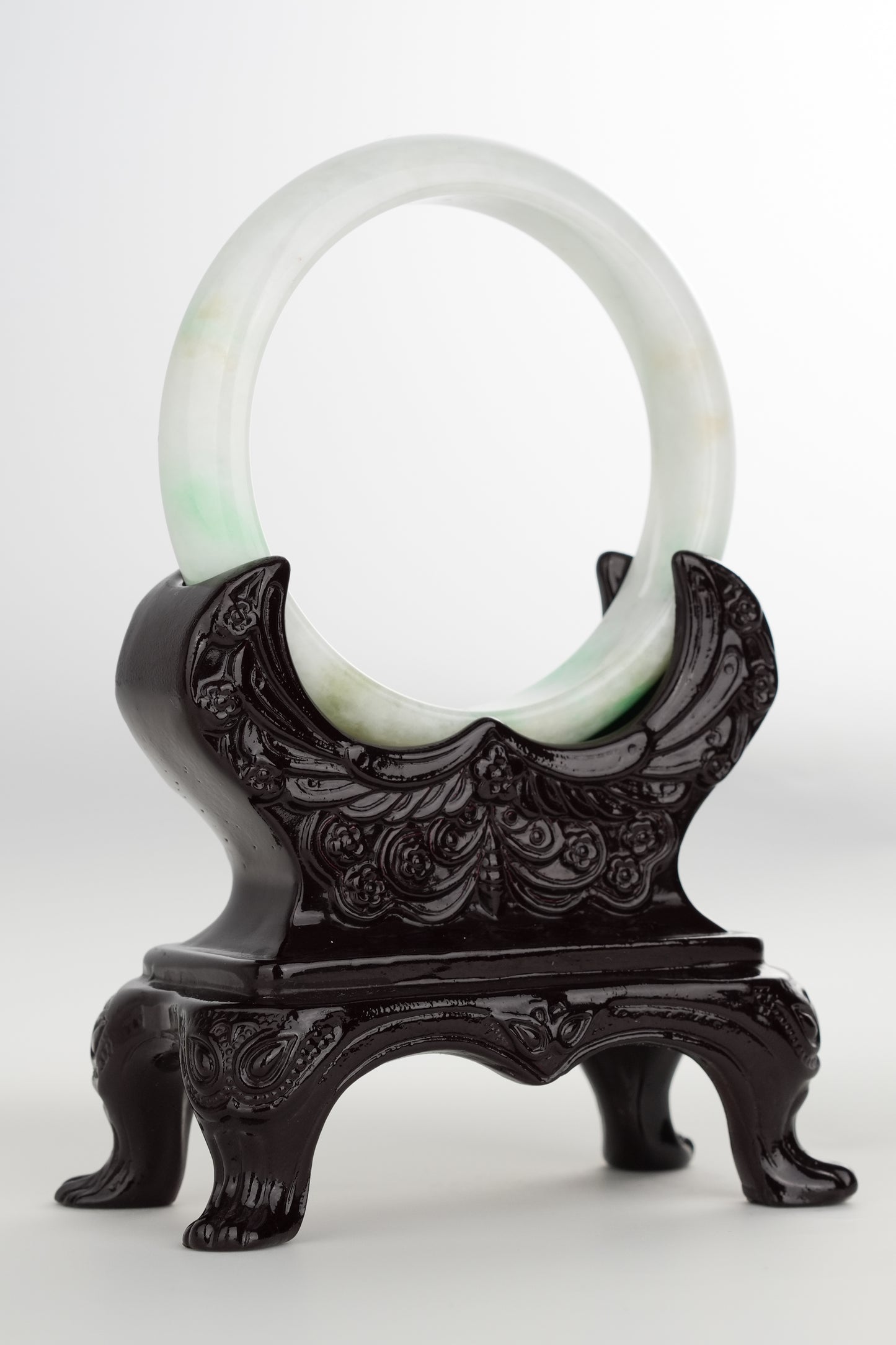 #0209 White Sun Green Jade Bangle Size 59.5