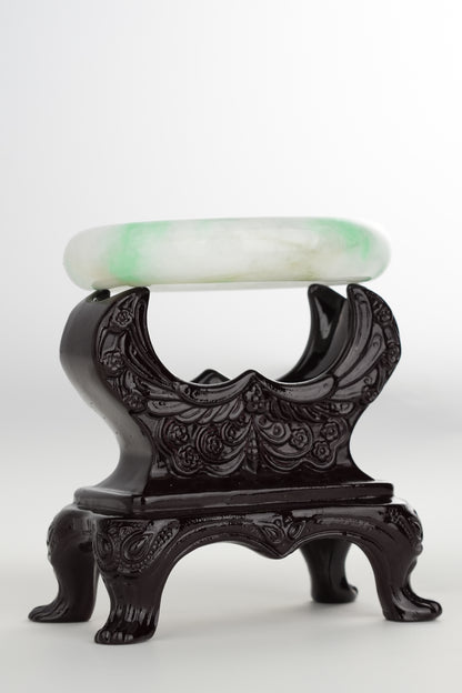 #0209 White Sun Green Jade Bangle Size 59.5