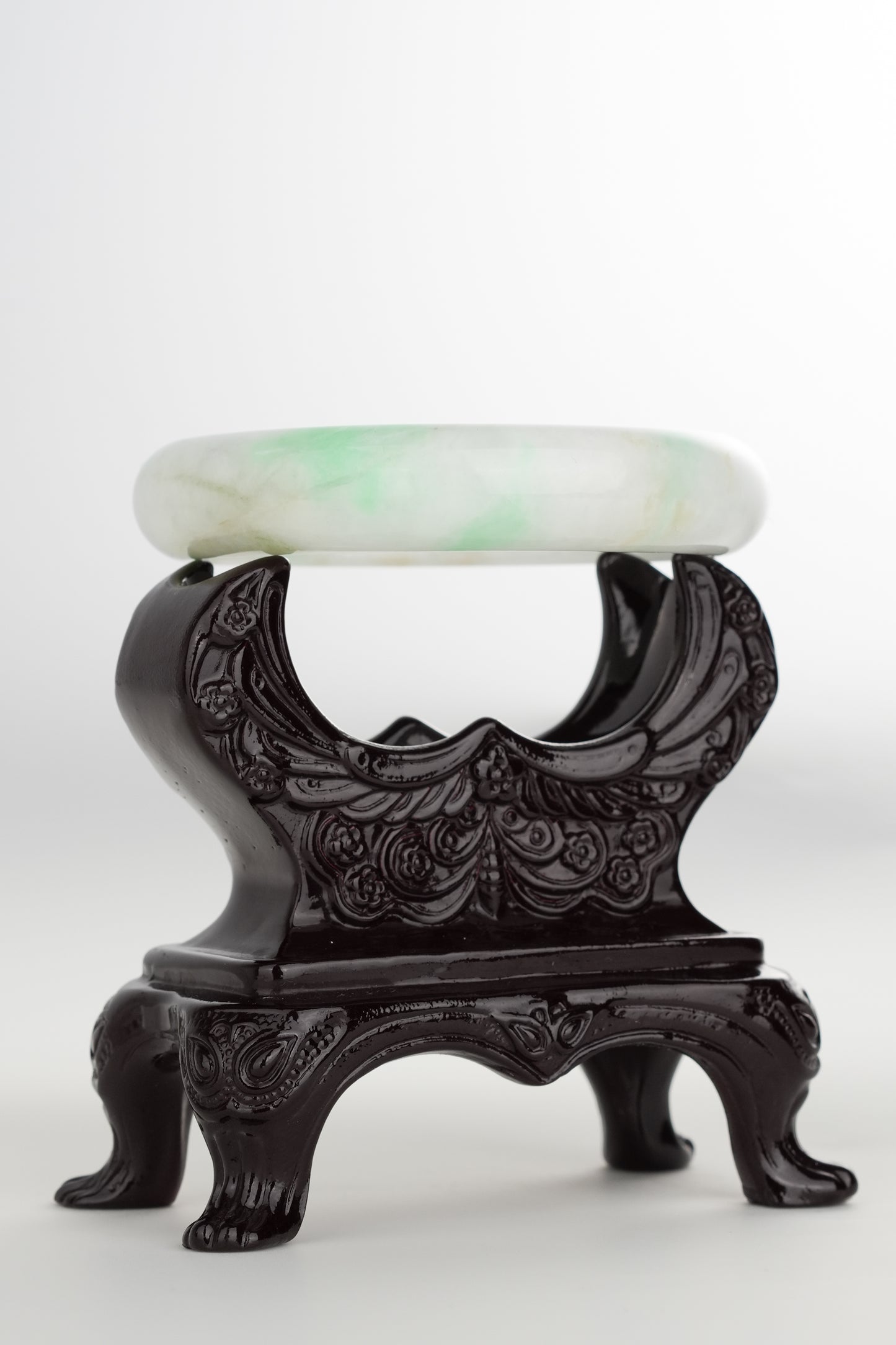 #0209 White Sun Green Jade Bangle Size 59.5