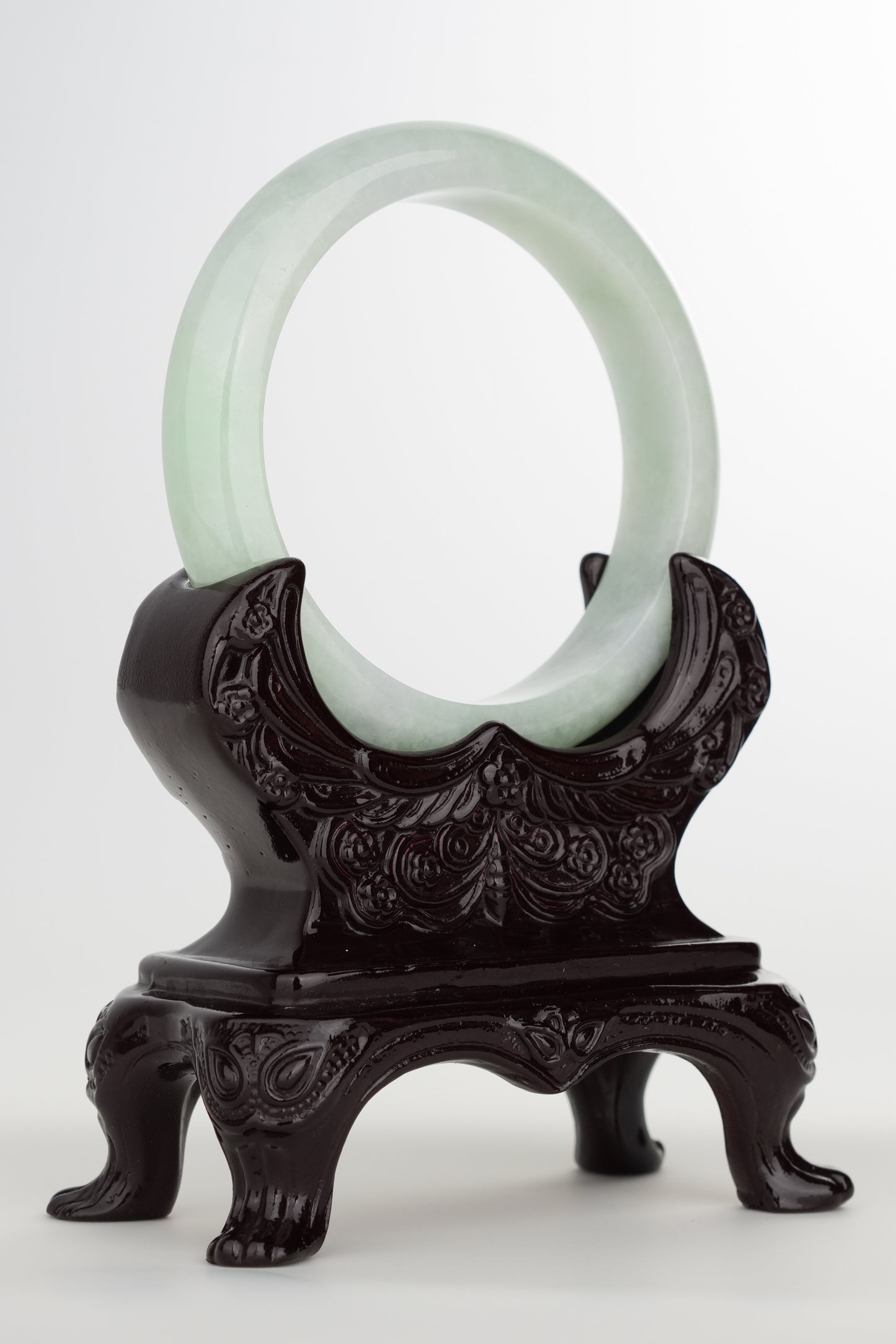 #0216 Icy Lotus Green Jade Bangle Size 58.6