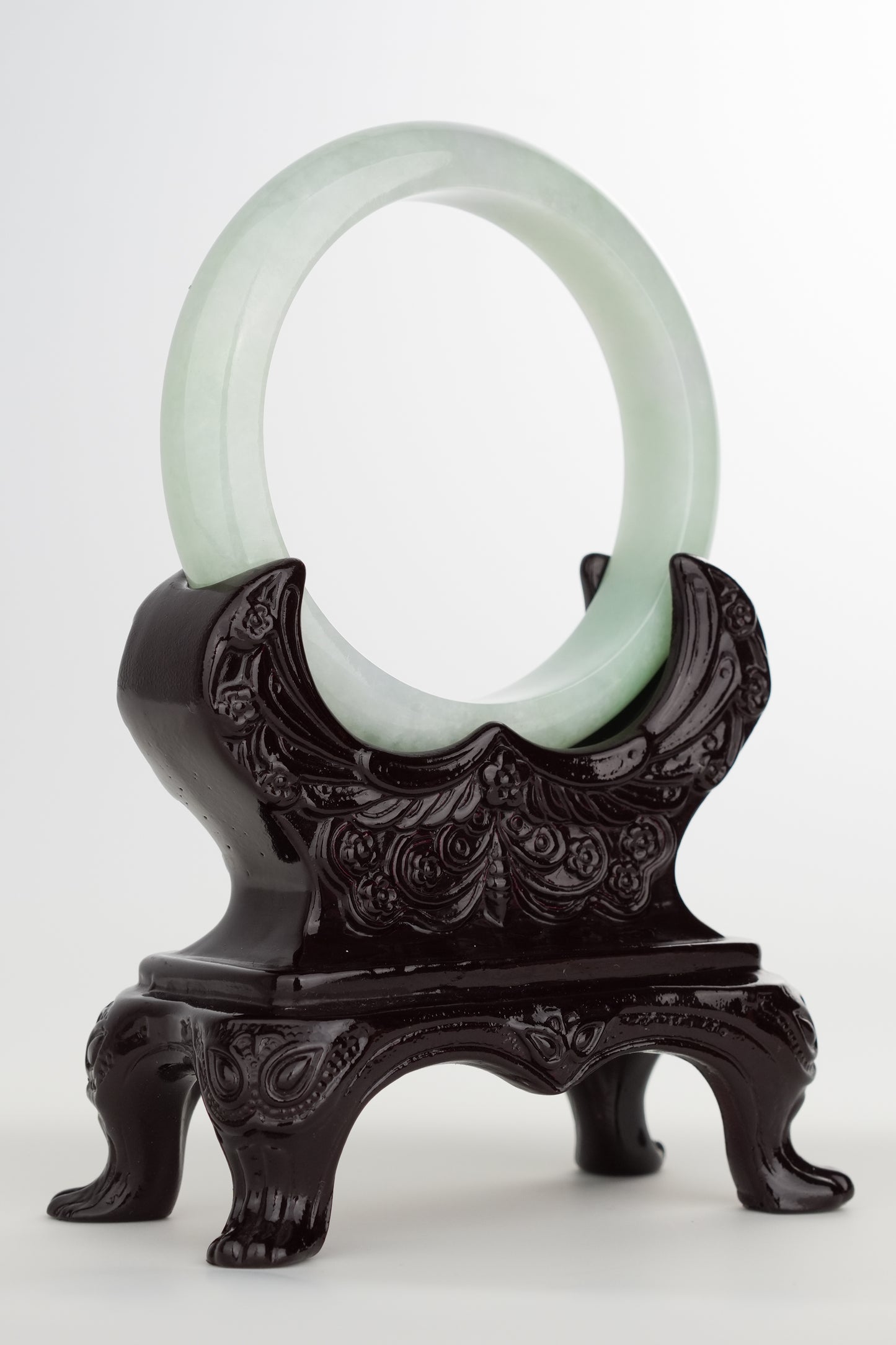 #0216 Icy Lotus Green Jade Bangle Size 58.6
