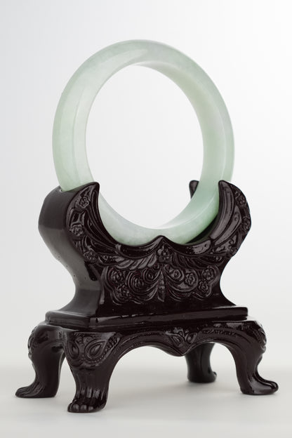 #0216 Icy Lotus Green Jade Bangle Size 58.6