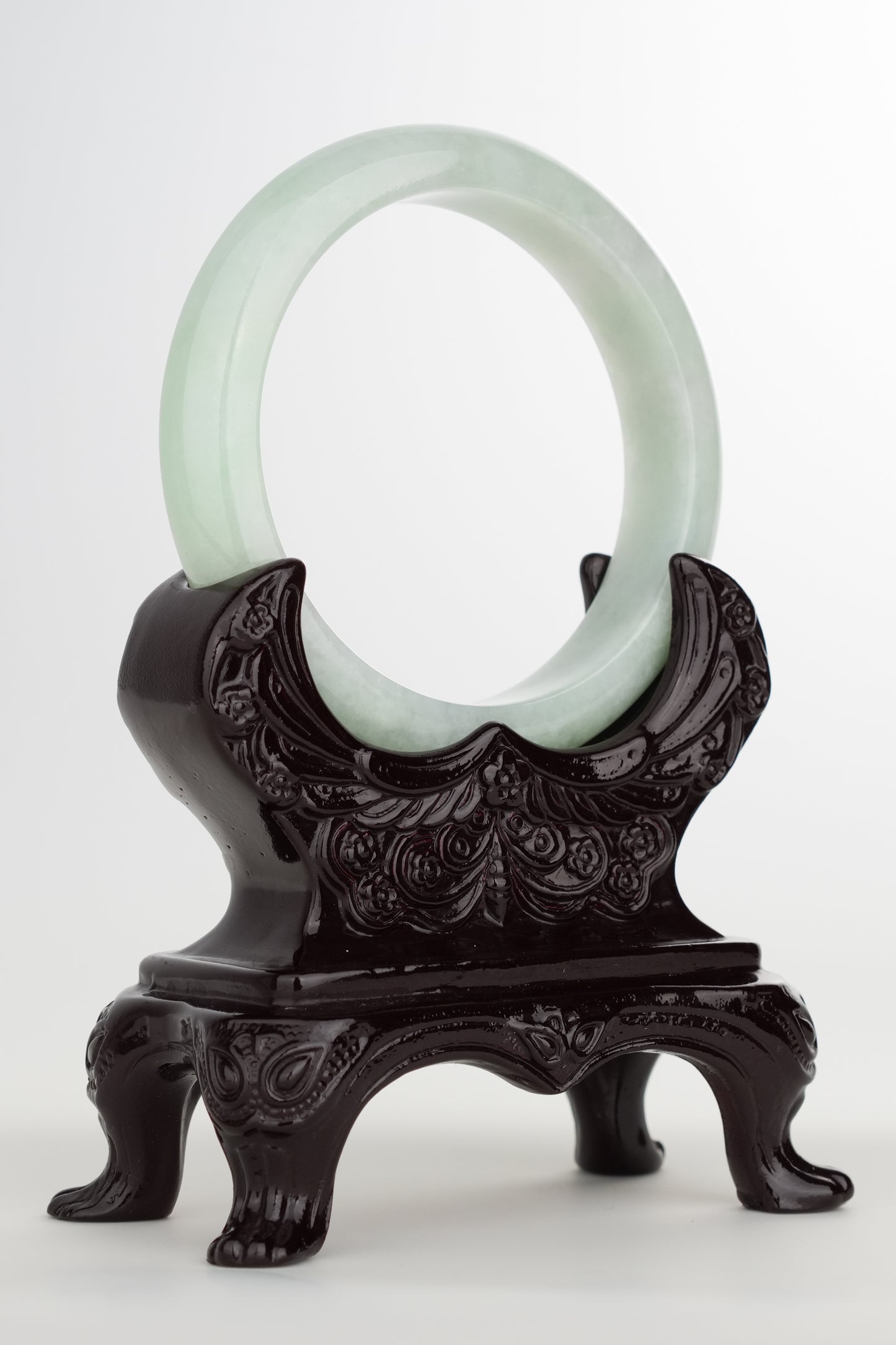 #0216 Icy Lotus Green Jade Bangle Size 58.6