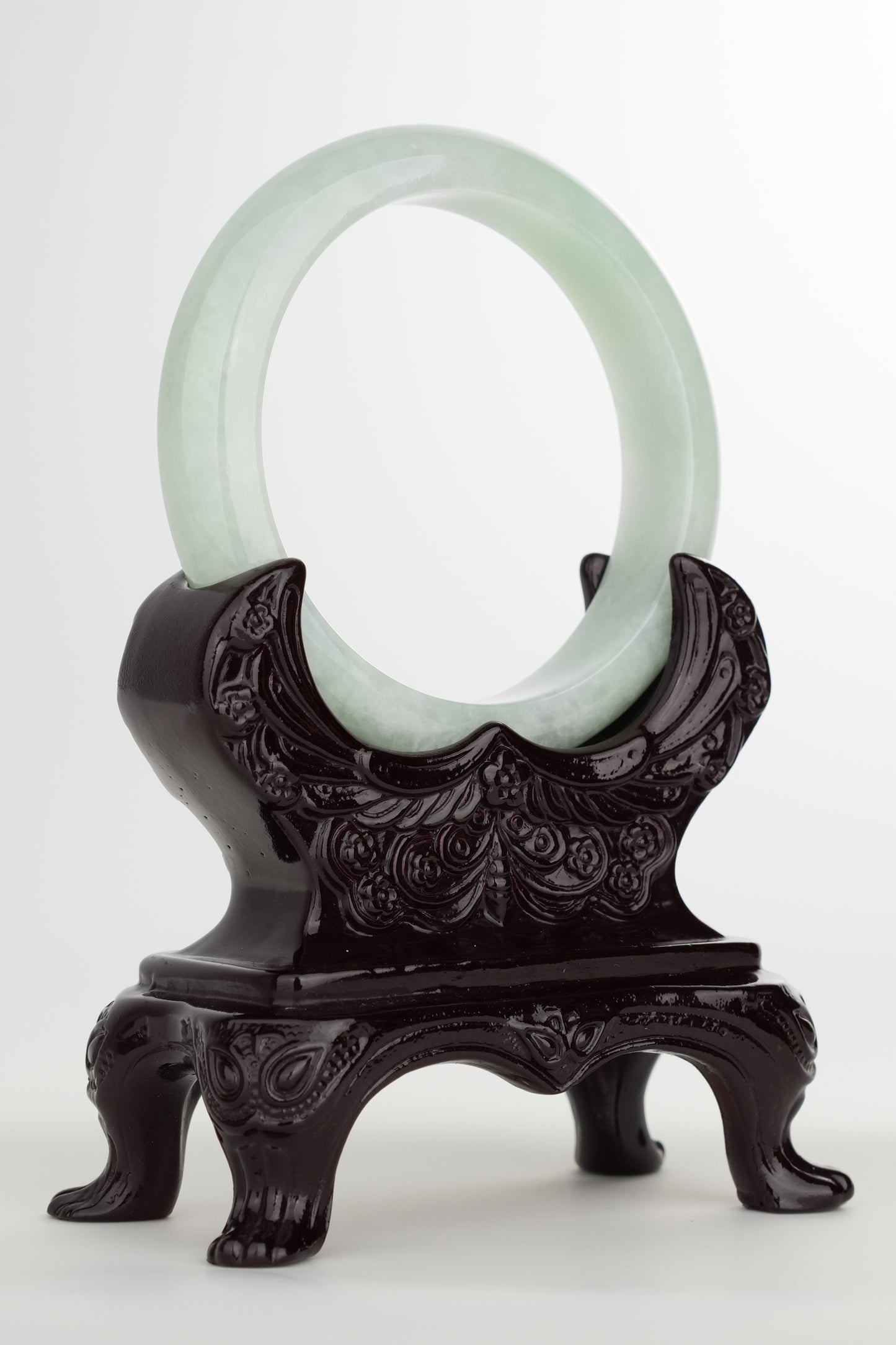 #0216 Icy Lotus Green Jade Bangle Size 58.6