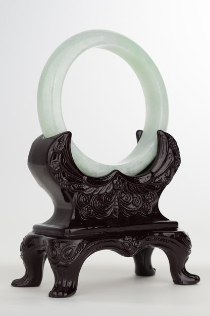 #0216 Icy Lotus Green Jade Bangle Size 58.6