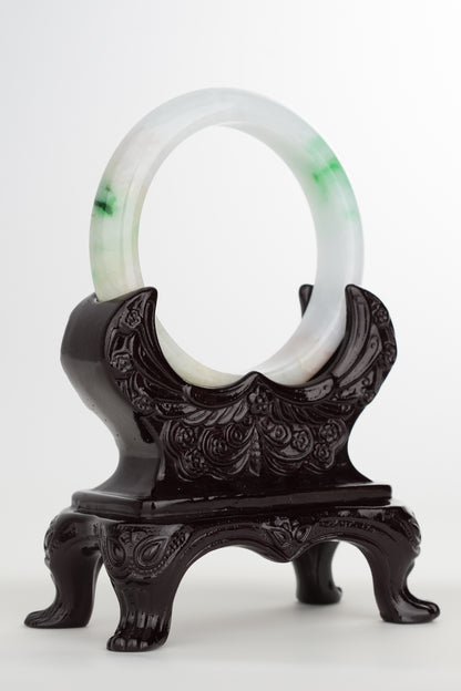 #0218 White Sun Green Red Jade Bangle Size 56