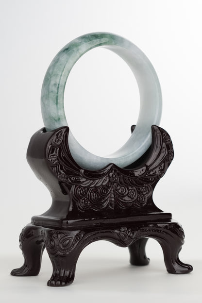 #0224 Bluish Green Flower Jade Bangle Size 55.7