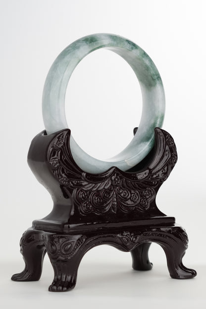 #0224 Bluish Green Flower Jade Bangle Size 55.7