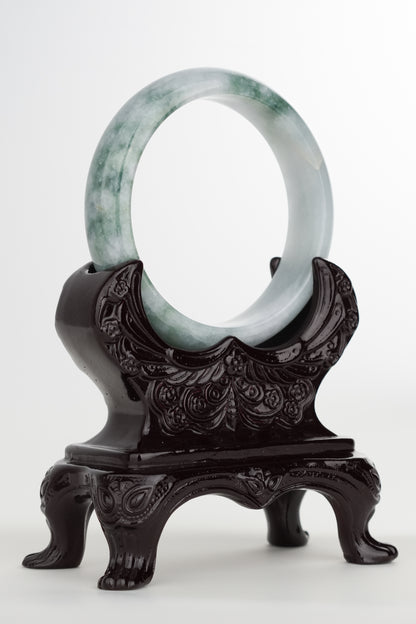 #0224 Bluish Green Flower Jade Bangle Size 55.7