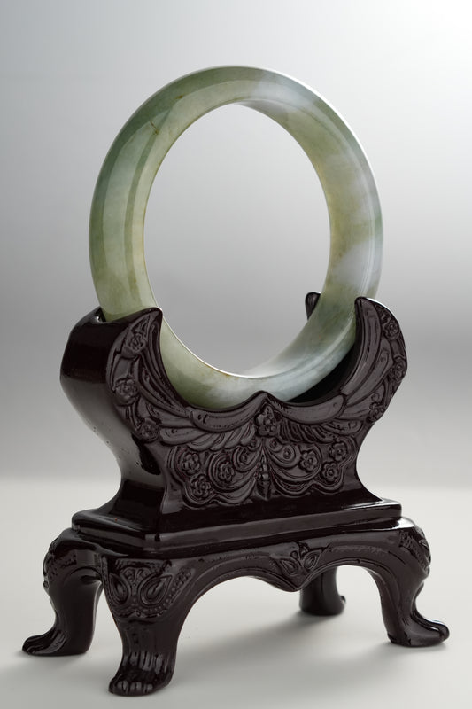 #0279 Icy Oil Green White Jade Bangle Size 57.2