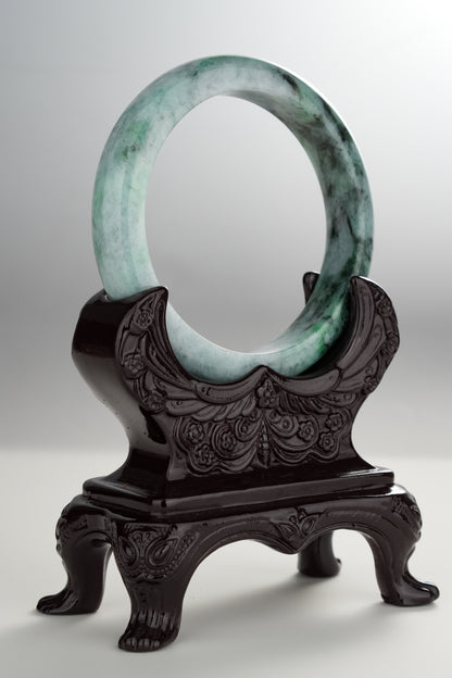 #0280 Dark Green Flower Jade Bangle Size 58.4