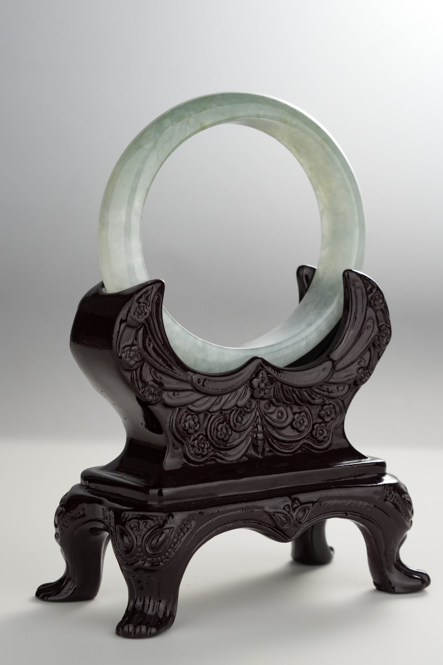 #0281 Oval Icy Green Jade Bangle Size 59.6 (fits up to 56.6)
