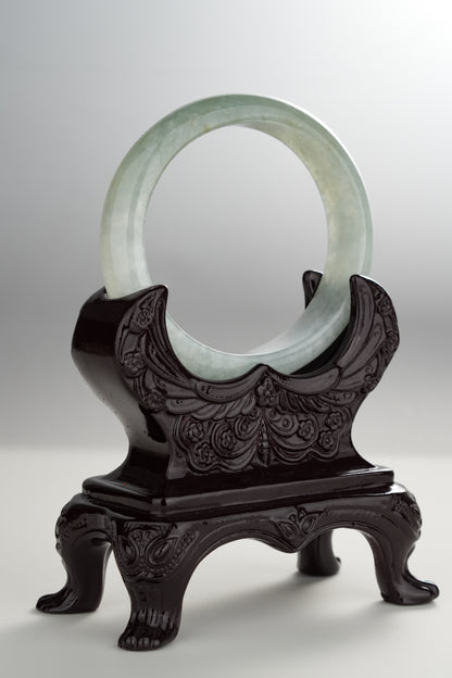 #0281 Oval Icy Green Jade Bangle Size 59.6 (fits up to 56.6)