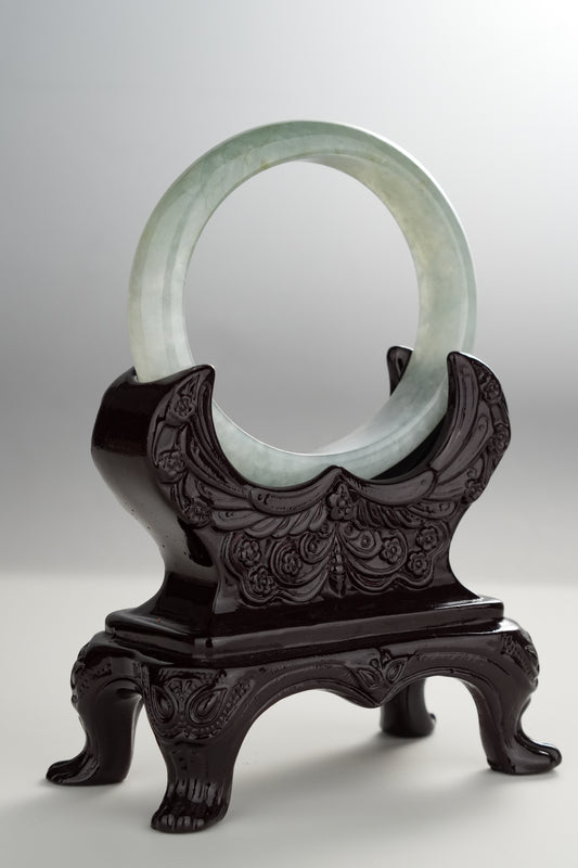 #0281 Oval Icy Green Jade Bangle Size 59.6 (fits up to 56.6)