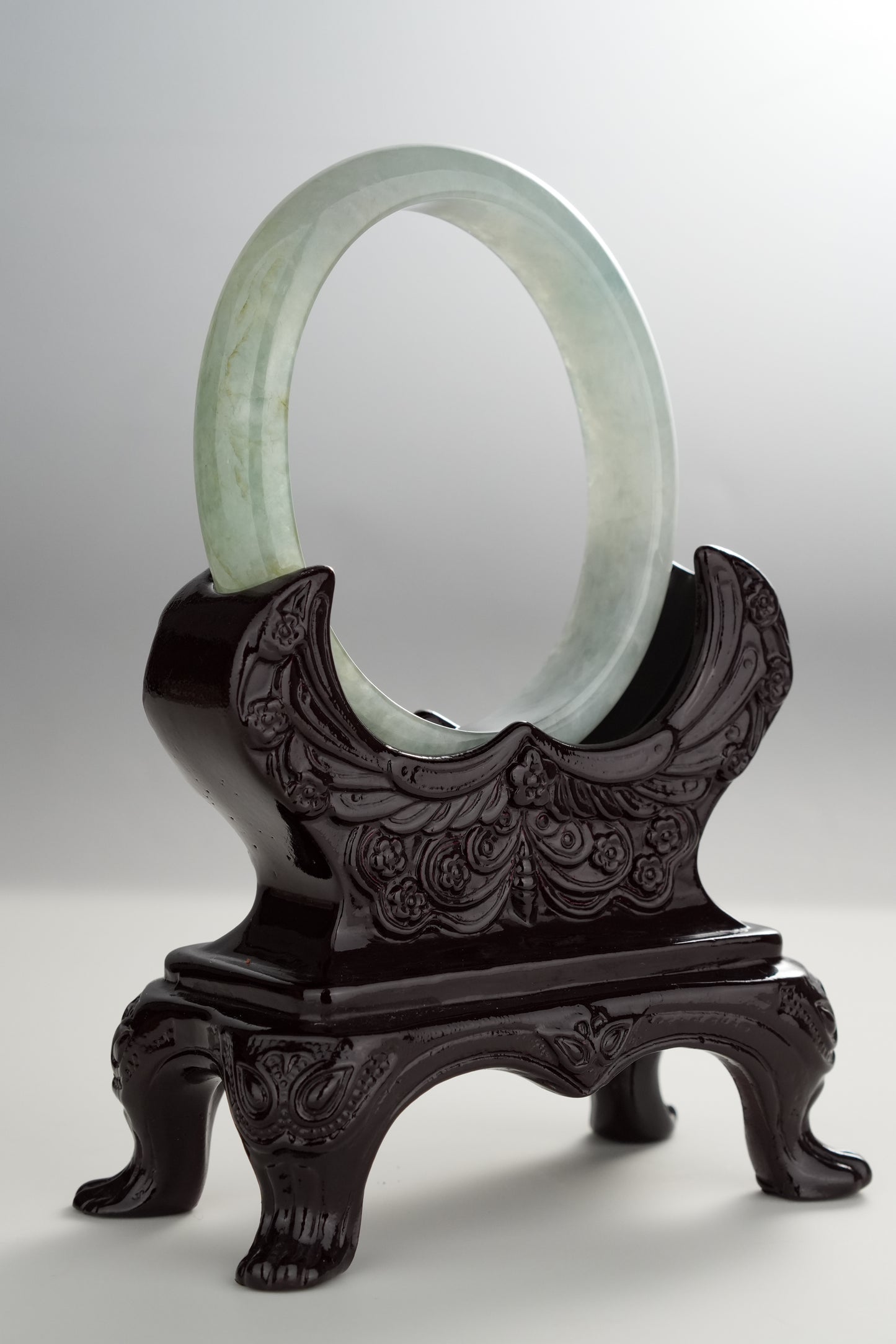 #0281 Oval Icy Green Jade Bangle Size 59.6 (fits up to 56.6)