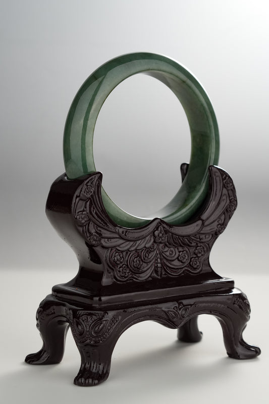 #0284 Rich Olive Green Blue Water Jade Bangle Size 55