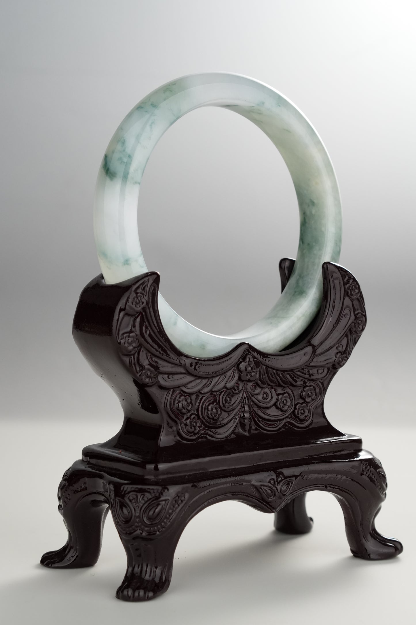 #0286 Icy Green Flower Jade Bangle Size 57.5
