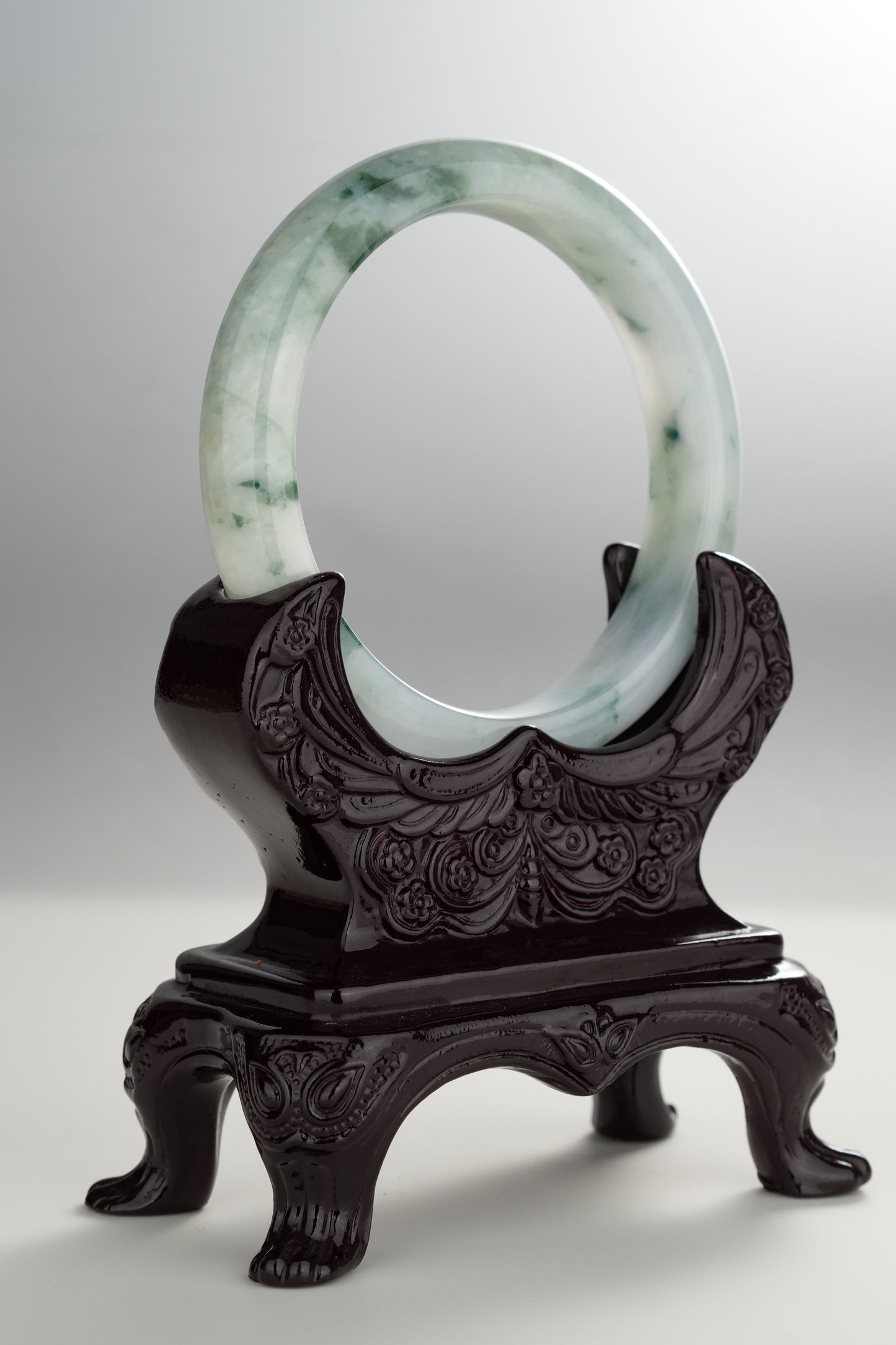 #0286 Icy Green Flower Jade Bangle Size 57.5