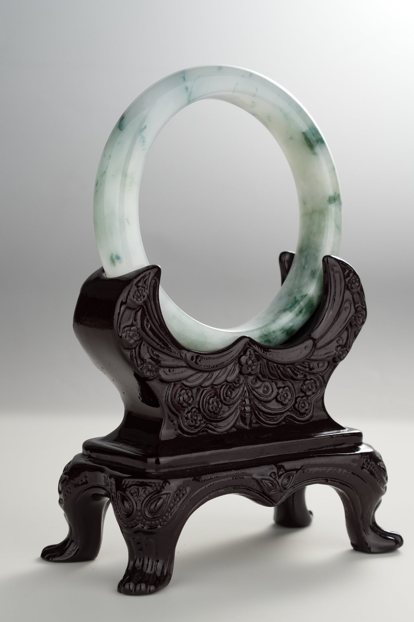 #0286 Icy Green Flower Jade Bangle Size 57.5