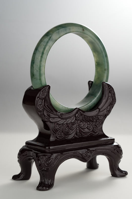 #0287 Rich Olive Green Flower Jade Bangle Size 58