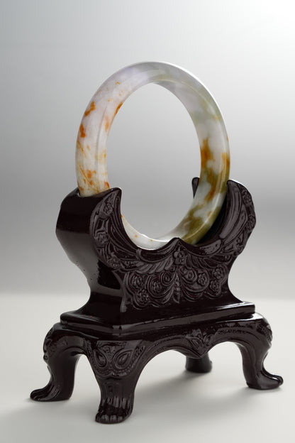 #0298 "Camouflage" Pink Lavender Yellow Jade Bangle Size 55