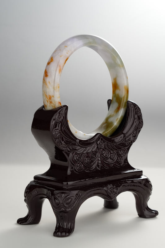 #0298 "Camouflage" Pink Lavender Yellow Jade Bangle Size 55