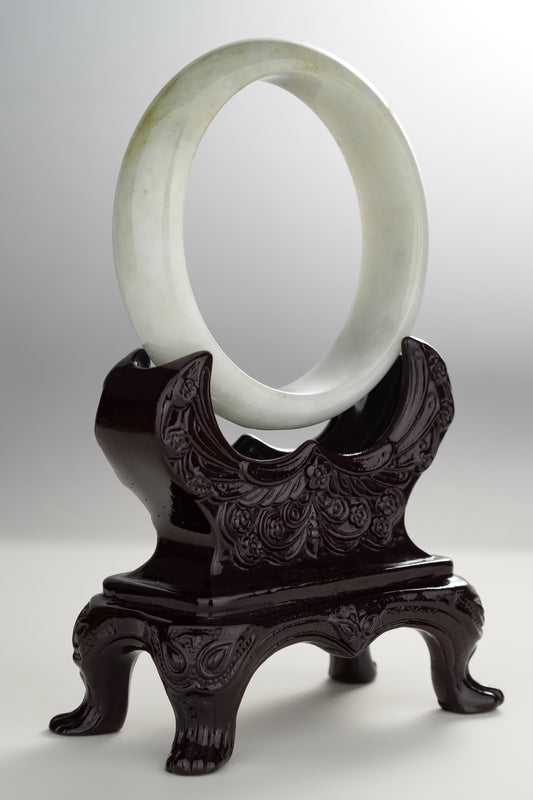 #0299 White Light Grey Yellow Jade Bangle Size 60.5