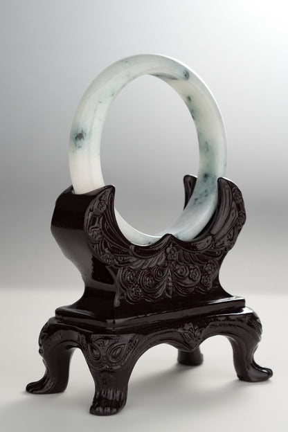 #0301 Rich Blue Flower White Jade Bangle Size 58.5