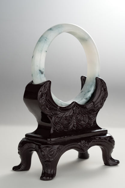 #0301 Rich Blue Flower White Jade Bangle Size 58.5