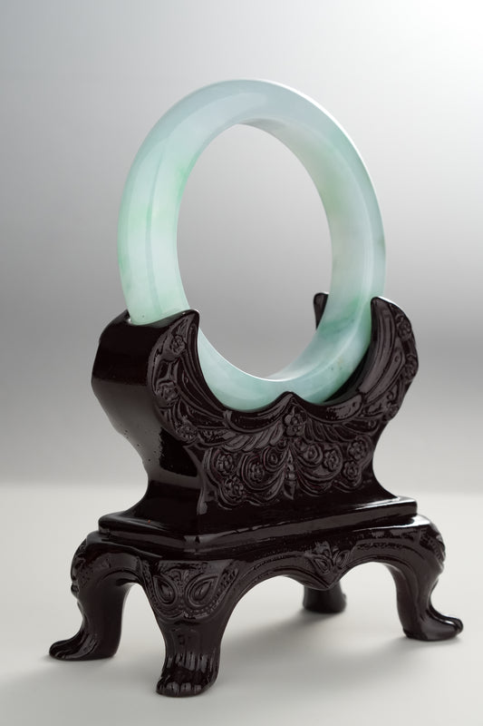 #0303 Icy Bright Green Olive Green White Jade Bangle Size 55.3