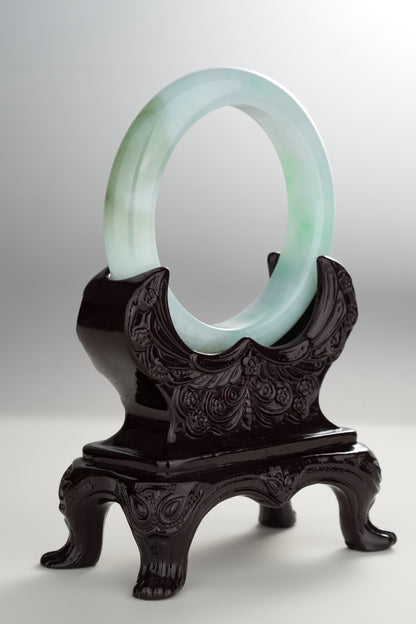 #0303 Icy Bright Green Olive Green White Jade Bangle Size 55.3