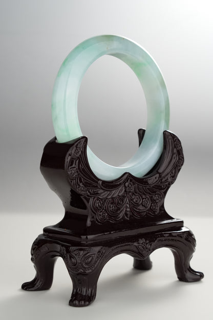 #0303 Icy Bright Green Olive Green White Jade Bangle Size 55.3