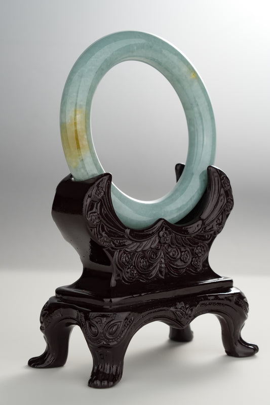 #0308 Lake Bluish Green Yellow Jade Bangle Size 54.6 (fits up to 56.1)