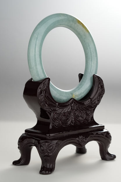 #0308 Lake Bluish Green Yellow Jade Bangle Size 54.6 (fits up to 56.1)