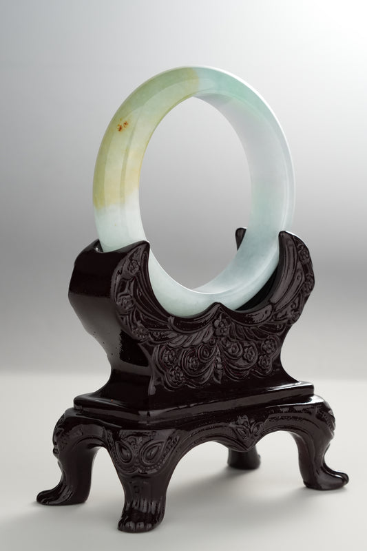 #0310 Icy Green Yellow Light Lavender Jade Bangle Size 55.8