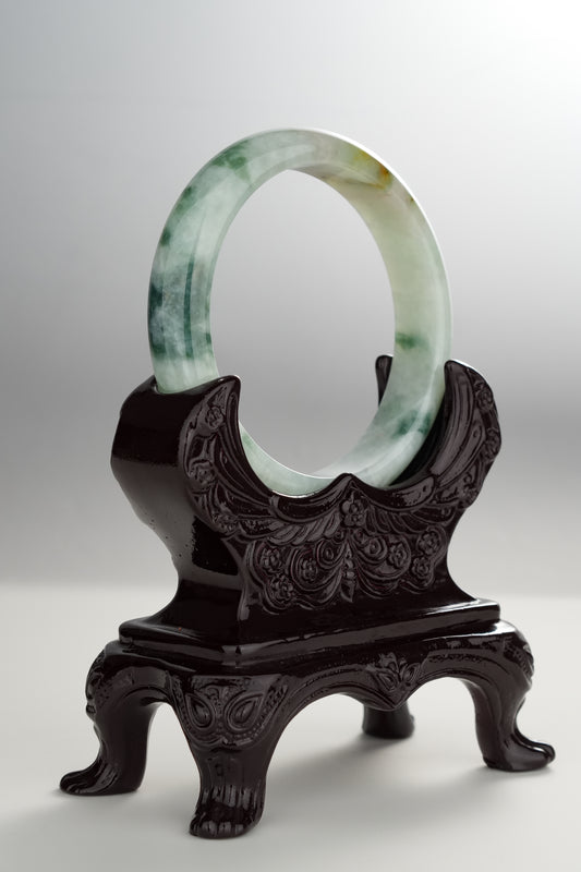 #0311 Green Yellow Flower Jade Bangle Size 55.6