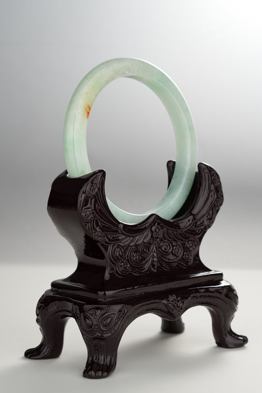 #0312 Lotus Green Yellow Flower Jade Bangle Size 55.4