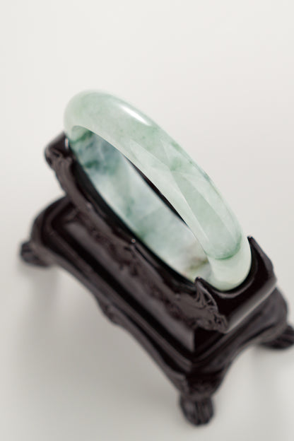 #0311 Green Yellow Flower Jade Bangle Size 55.6