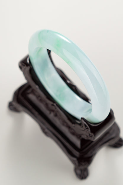#0303 Icy Bright Green Olive Green White Jade Bangle Size 55.3