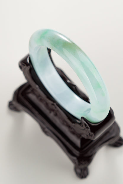 #0303 Icy Bright Green Olive Green White Jade Bangle Size 55.3