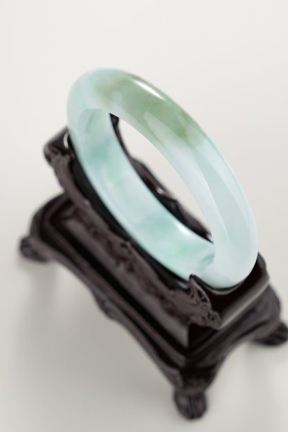 #0303 Icy Bright Green Olive Green White Jade Bangle Size 55.3