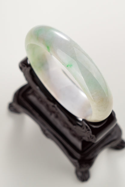 #0302 Sun Green Lavender Yellow Jade Bangle Size 59.4