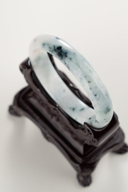 #0301 Rich Blue Flower White Jade Bangle Size 58.5