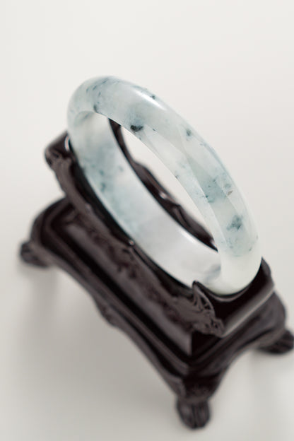 #0301 Rich Blue Flower White Jade Bangle Size 58.5