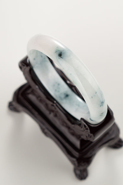 #0301 Rich Blue Flower White Jade Bangle Size 58.5