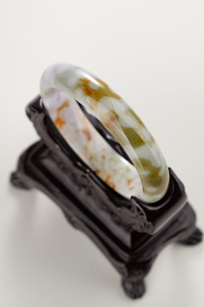 #0298 "Camouflage" Pink Lavender Yellow Jade Bangle Size 55