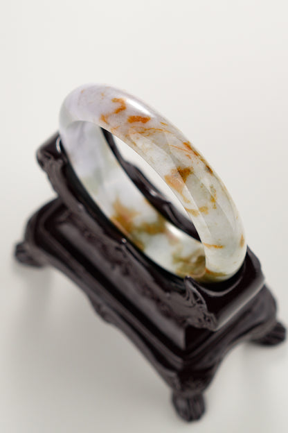 #0298 "Camouflage" Pink Lavender Yellow Jade Bangle Size 55