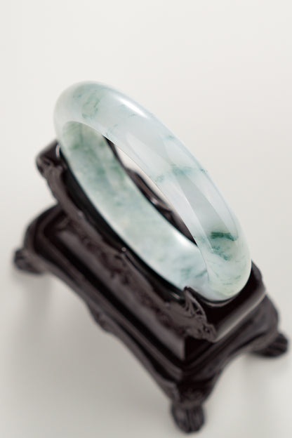 #0286 Icy Green Flower Jade Bangle Size 57.5