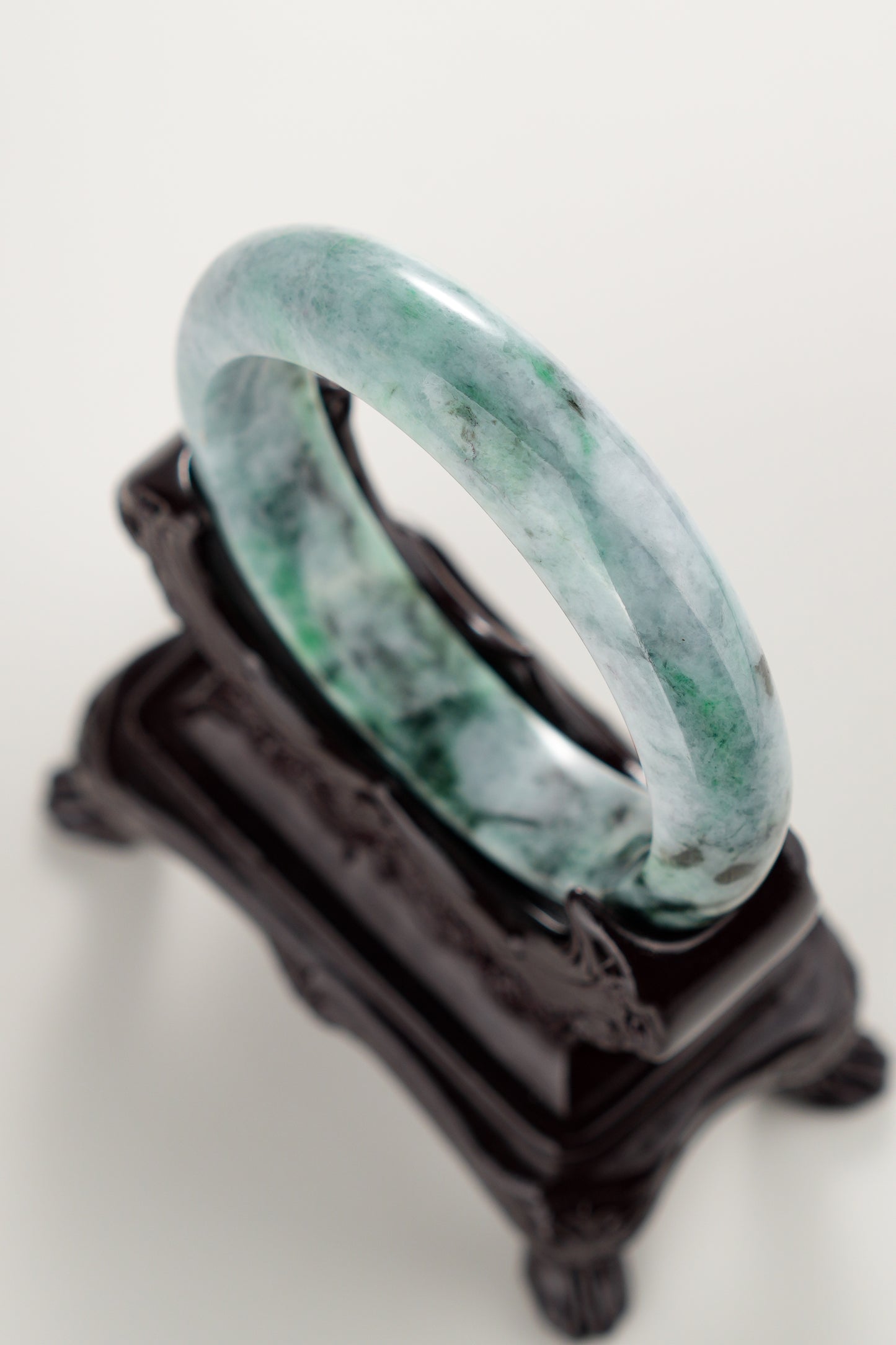 #0280 Dark Green Flower Jade Bangle Size 58.4