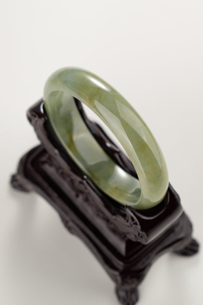 #0278 Oil Green Yellow Jade Bangle Size 53.7